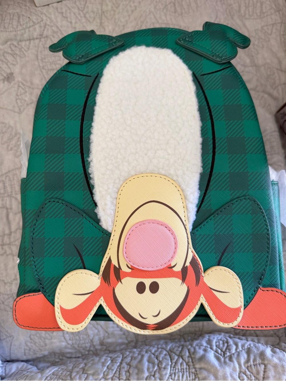 Loungefly Green Plaid Eeyore-Inspired Backpack with Sherpa Panel